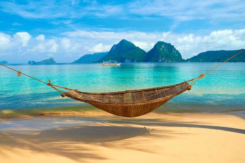 Relaxing hammock on an island beach